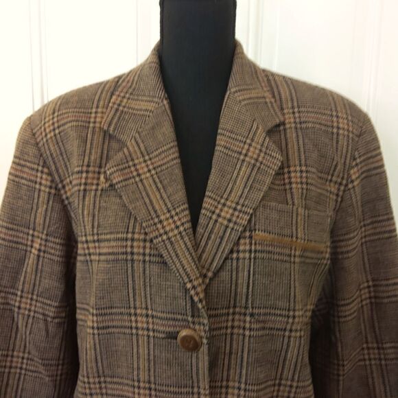 Harve' Bernard vintage plaid wool blend button front jacket with shoulder pads - Picture 3 of 13